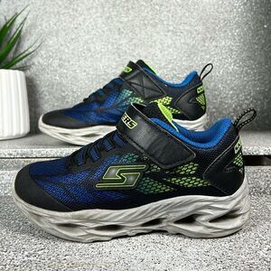 Skechers Vortex-Flash Kids Black Blue Lime Light Up Sneakers Shoes Size 10.5